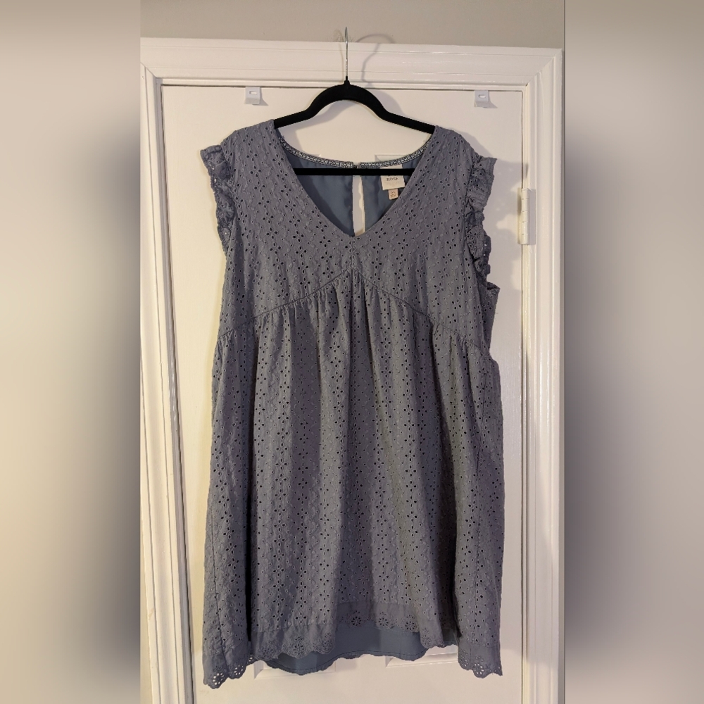 Knox Rose Slate Blue Eyelet Dress • XL • Boho + Layerable for Fall